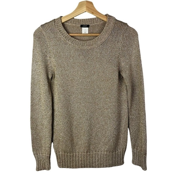 J. Crew Light Brown Metallic Crew Neck Long Sleeve Sweater S - Picture 1 of 3